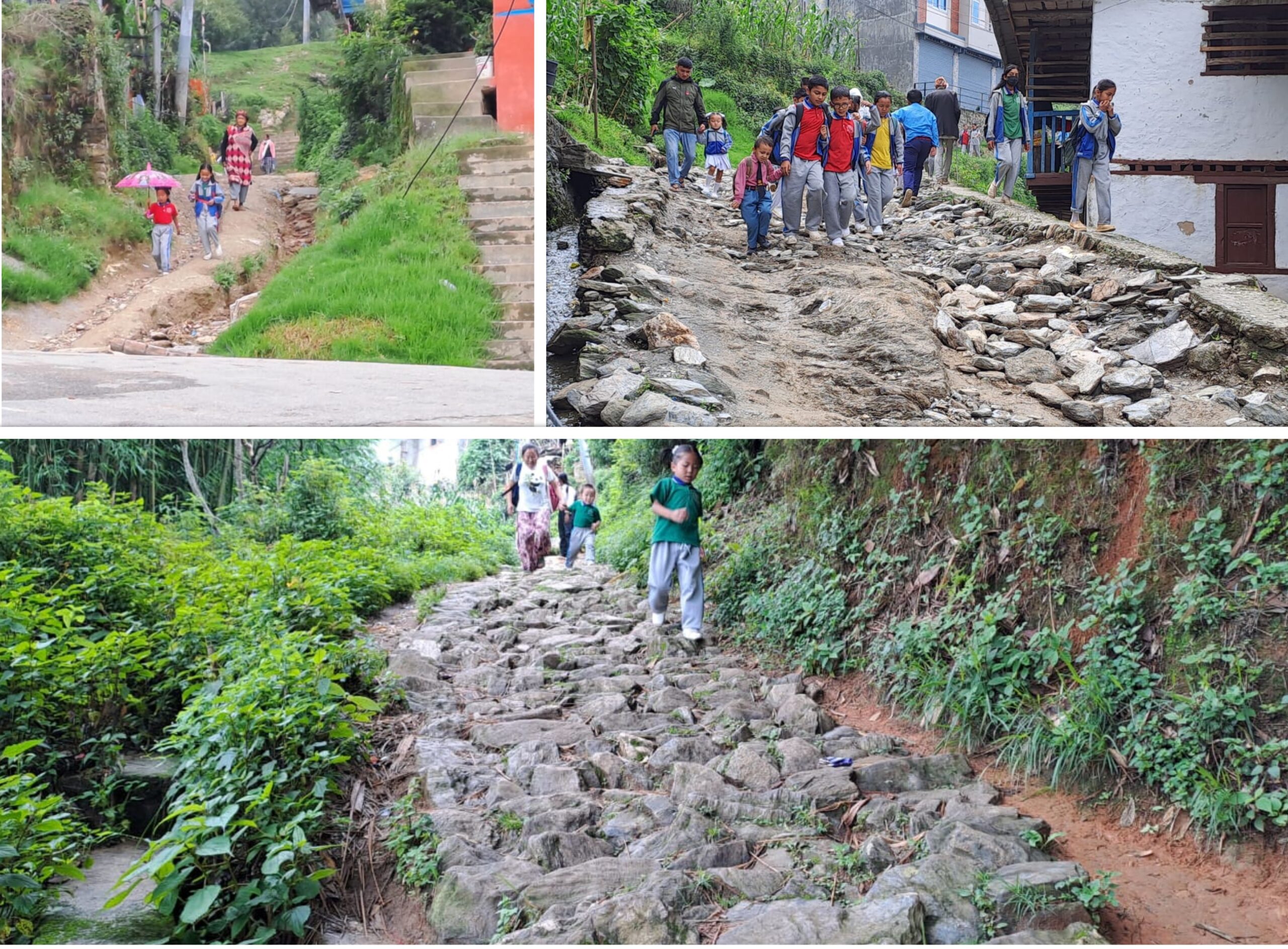 दिक्तेल नगरपालिकालाई गिज्याउने धराप सडक,जोखिम मोलेर हिड्दै बालबालिका
